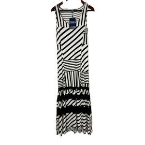 Peter Som St. Barths Black & White Mixed Stripe Maxie Dress Stretch Sz M NEW